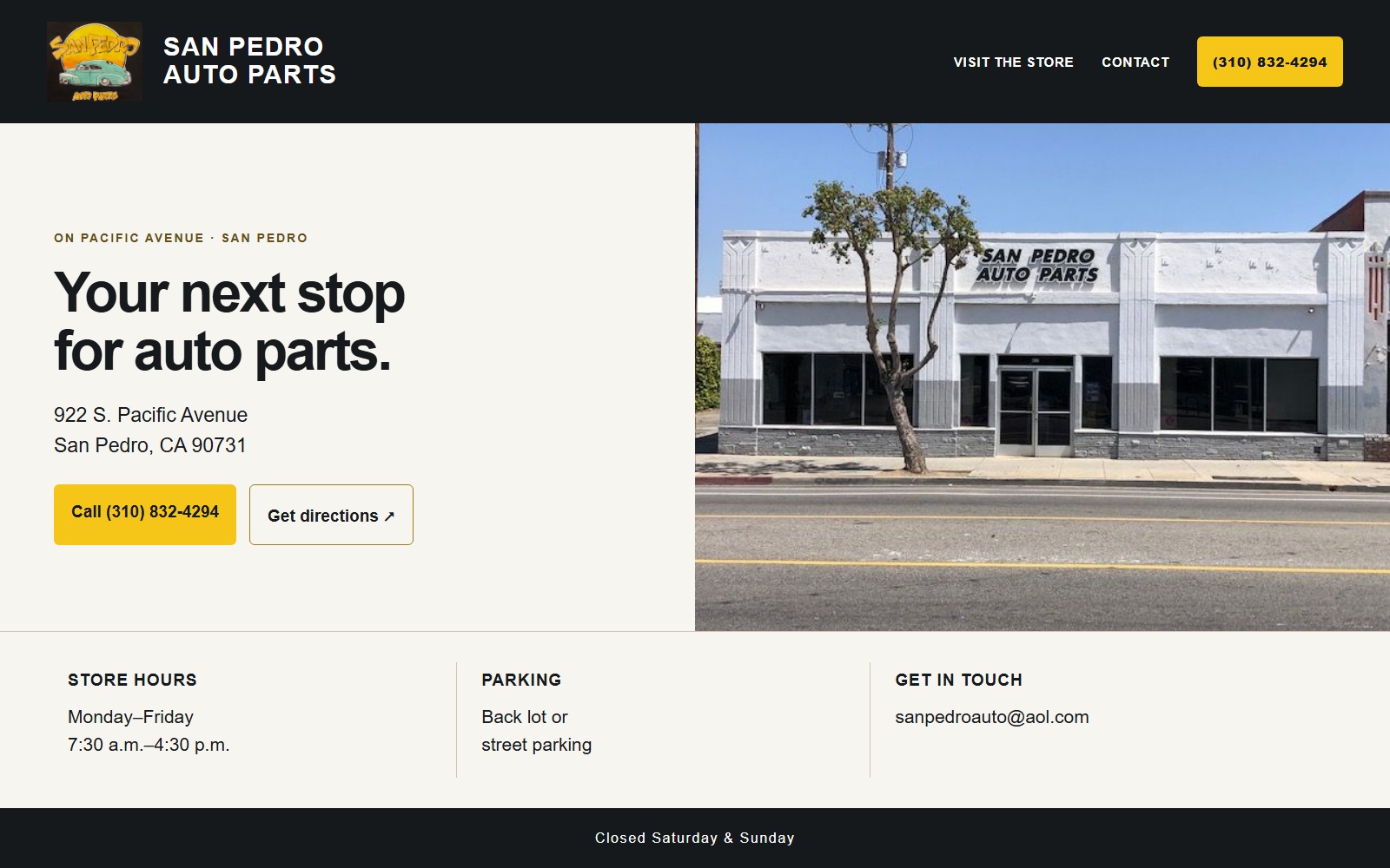 Proposed San Pedro Auto Parts homepage preview